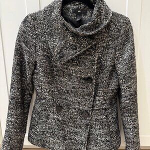 Structured Tweed-Style Coat | Double Breasted | Black & White